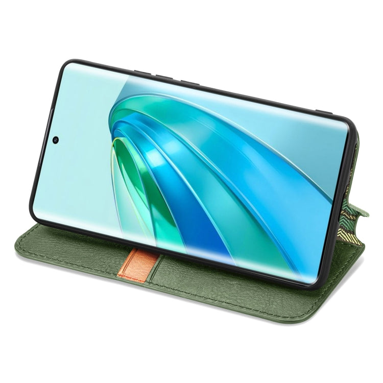 For Honor X9a Cubic Grid Pressed Magnetic PU Leather Case