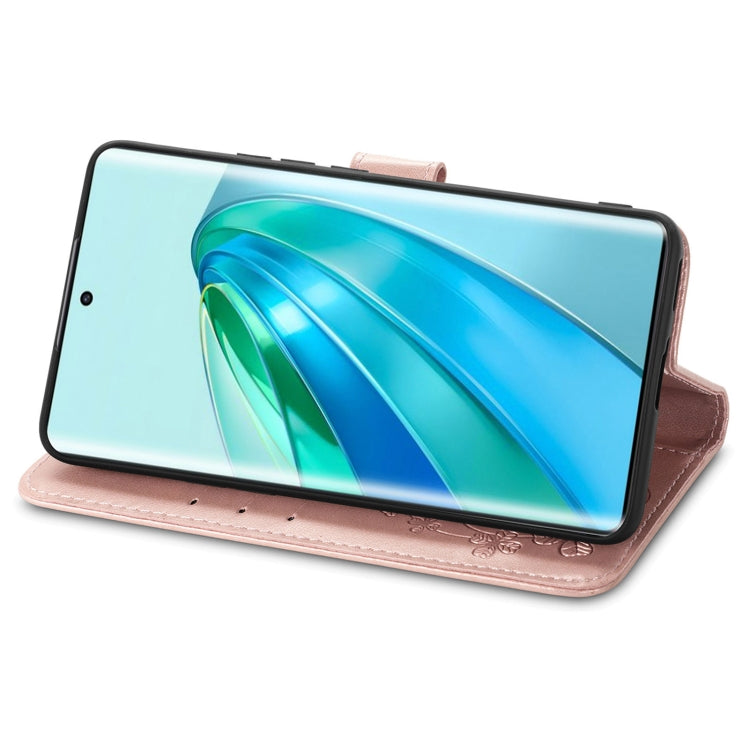 For Honor Magic5 Lite Four-leaf Clasp Embossed Buckle Leather Phone Case