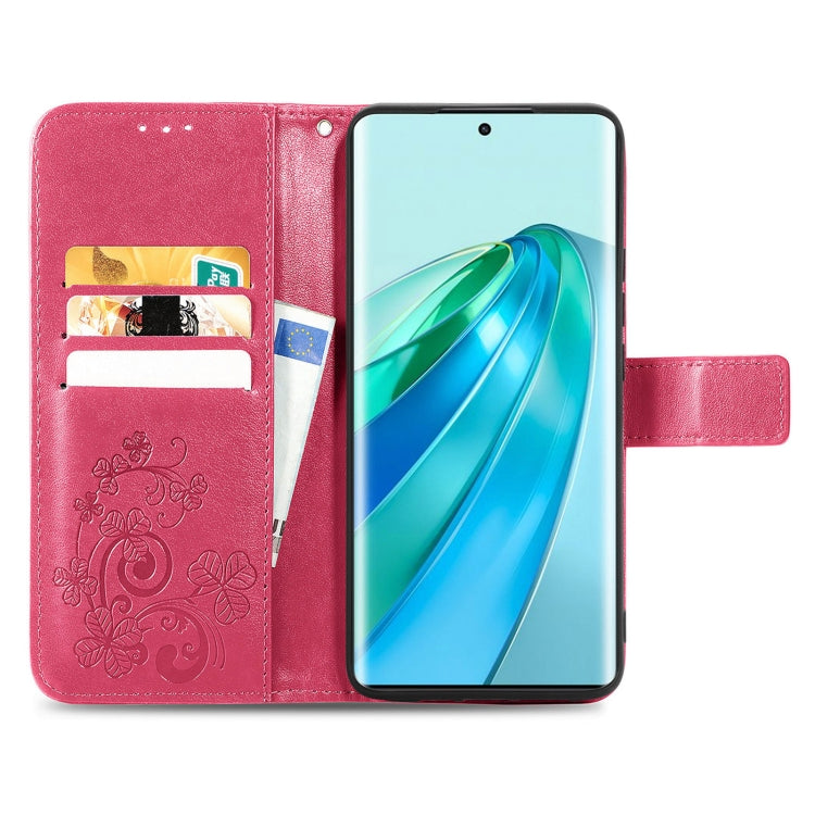 For Honor X40 Four-leaf Clasp Embossed Buckle Leather Phone Case