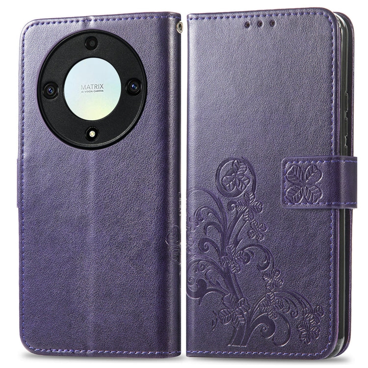For Honor X40 Four-leaf Clasp Embossed Buckle Leather Phone Case