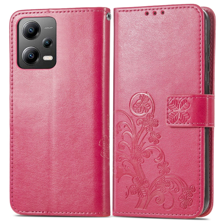For Xiaomi Poco X5 Four-leaf Clasp Embossed Leather Phone Case