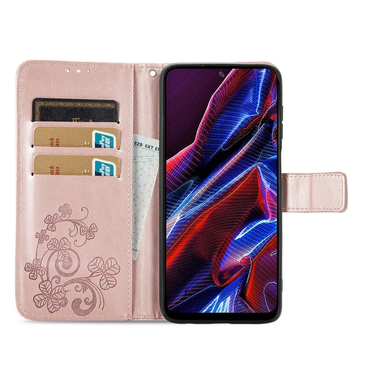 For Xiaomi Poco X5 Four-leaf Clasp Embossed Leather Phone Case