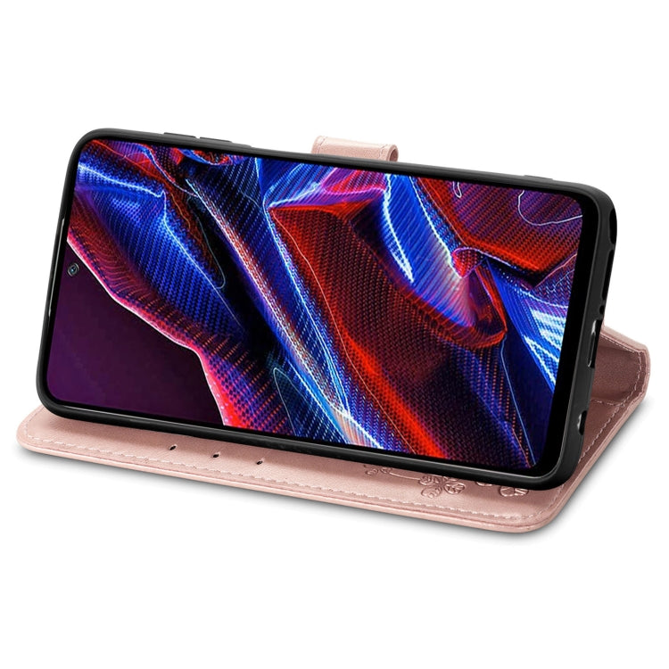 For Xiaomi Poco X5 Four-leaf Clasp Embossed Leather Phone Case