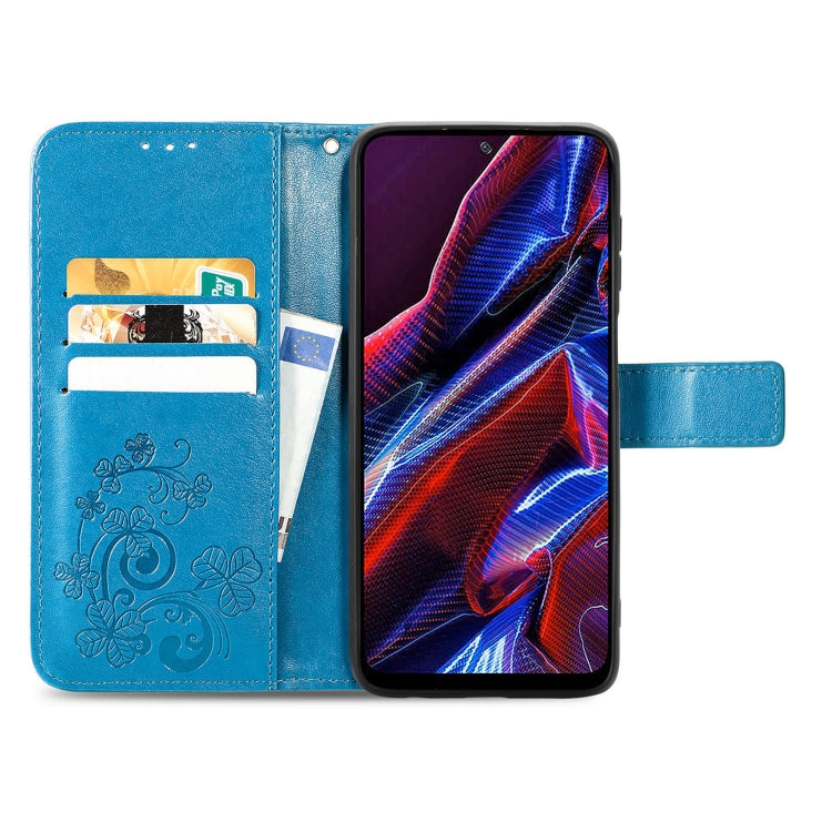 For Xiaomi Poco X5 Four-leaf Clasp Embossed Leather Phone Case