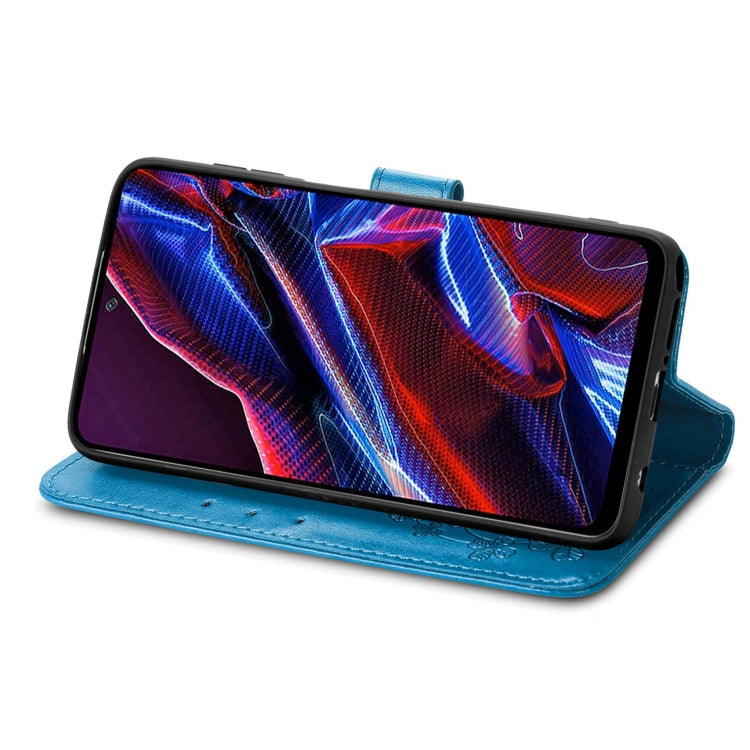 For Xiaomi Poco X5 Four-leaf Clasp Embossed Leather Phone Case