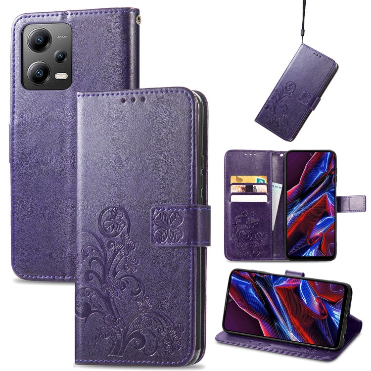 For Xiaomi Poco X5 Four-leaf Clasp Embossed Leather Phone Case