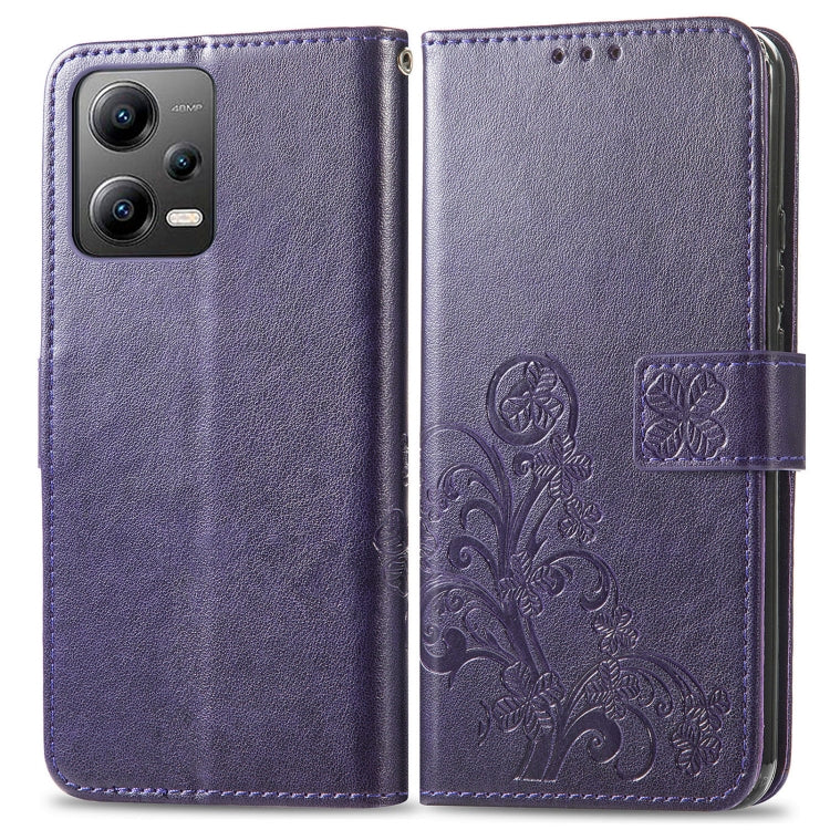 For Xiaomi Poco X5 Four-leaf Clasp Embossed Leather Phone Case