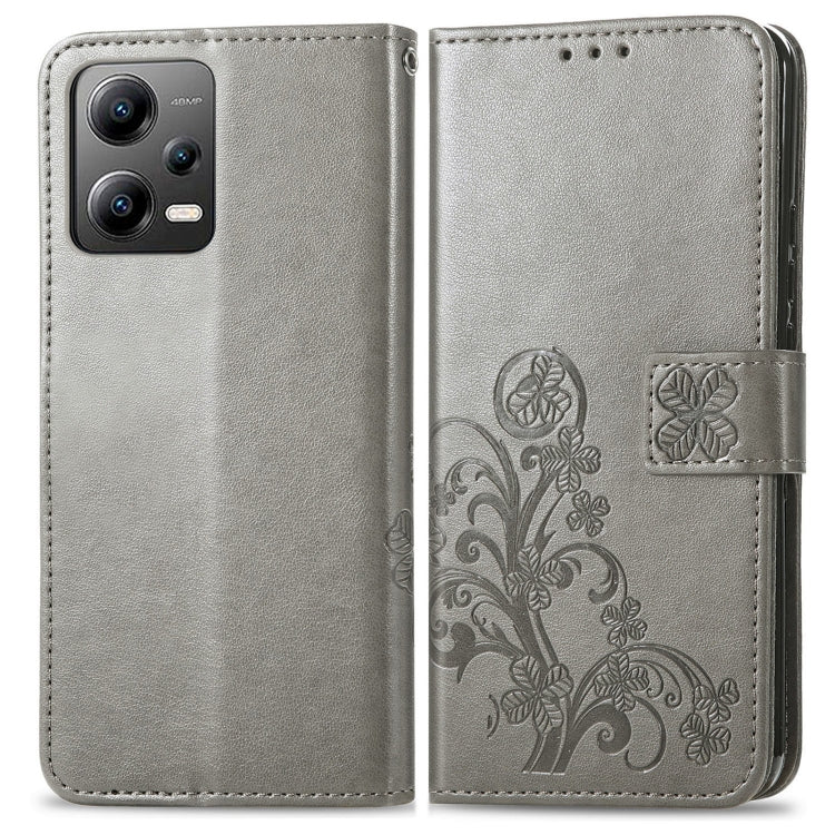 For Xiaomi Poco X5 Four-leaf Clasp Embossed Leather Phone Case