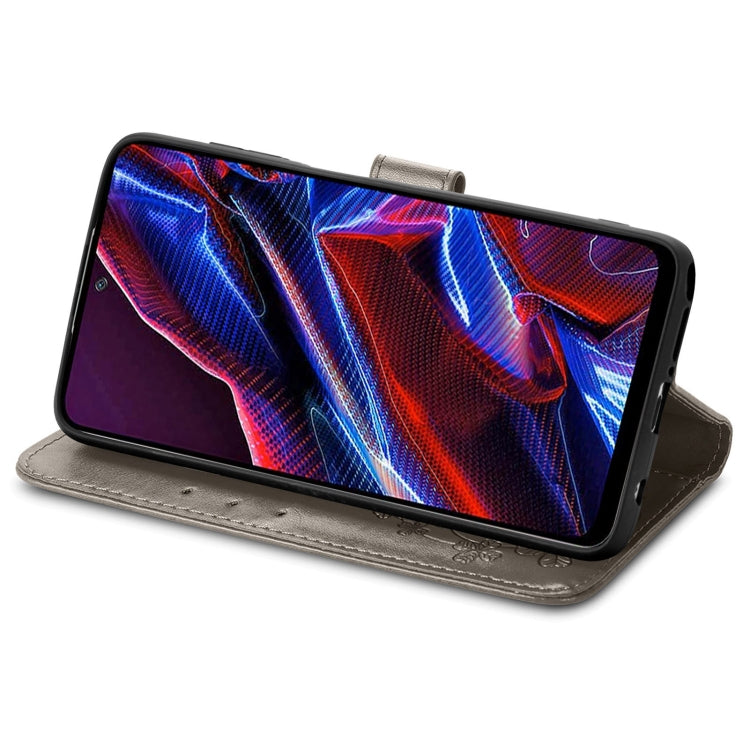 For Xiaomi Poco X5 Four-leaf Clasp Embossed Leather Phone Case