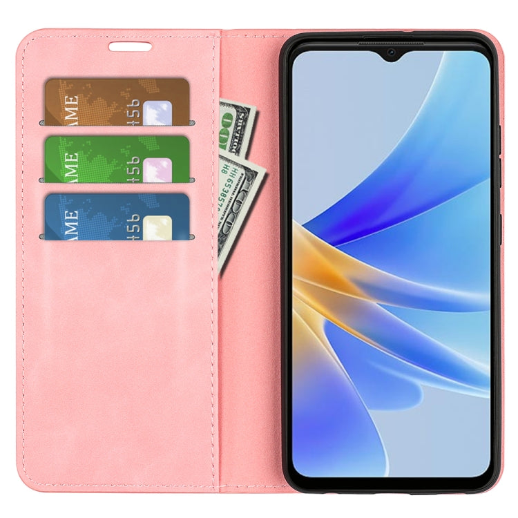 For OPPO A17 Retro-skin Magnetic Suction Leather Phone Case