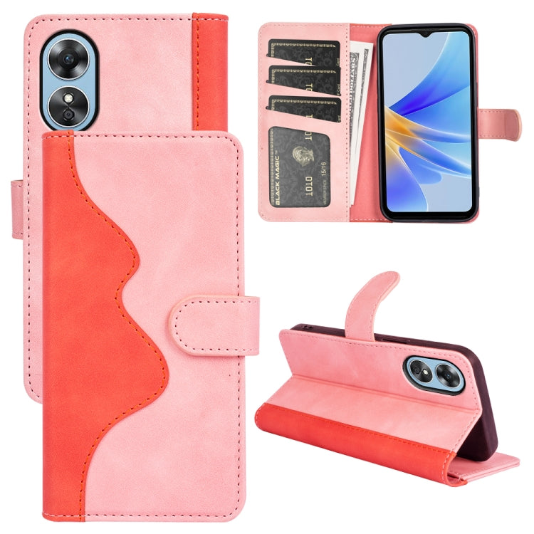 For OPPO A17 Stitching Horizontal Flip Leather Phone Case