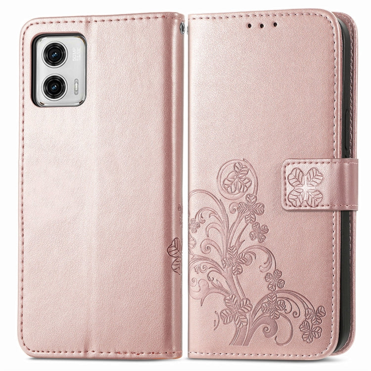 For Motorola Moto G73 Four-leaf Clasp Embossed Buckle Leather Phone Case