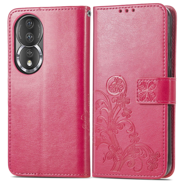 For Honor 80 Four-leaf Clasp Embossed Buckle Leather Phone Case