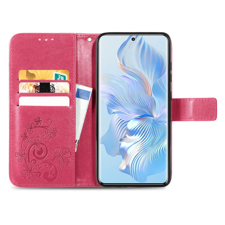 For Honor 80 Four-leaf Clasp Embossed Buckle Leather Phone Case