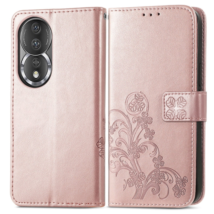 For Honor 80 Four-leaf Clasp Embossed Buckle Leather Phone Case