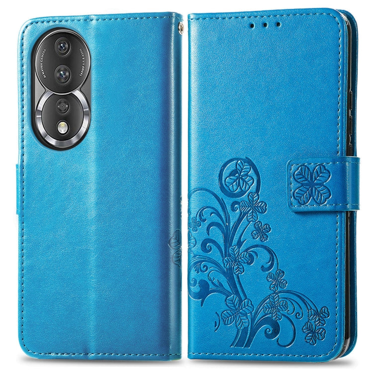 For Honor 80 Four-leaf Clasp Embossed Buckle Leather Phone Case