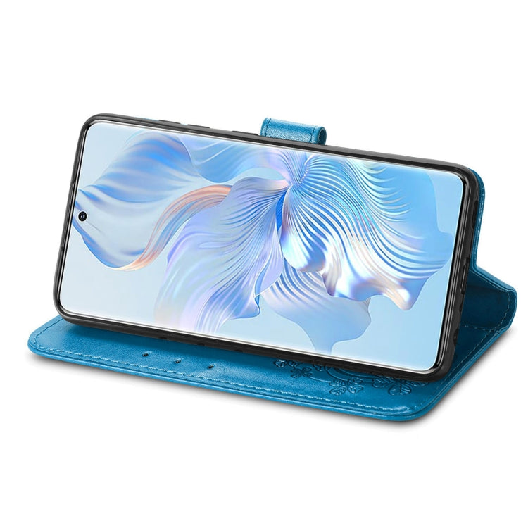 For Honor 80 Four-leaf Clasp Embossed Buckle Leather Phone Case