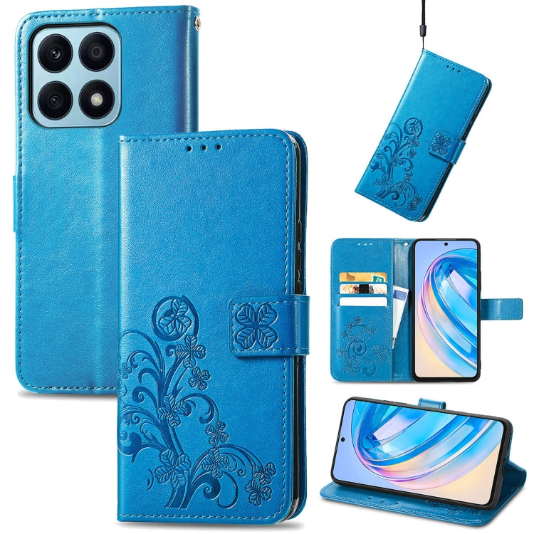 For Honor X8A Four-leaf Clasp Embossed Buckle Leather Phone Case