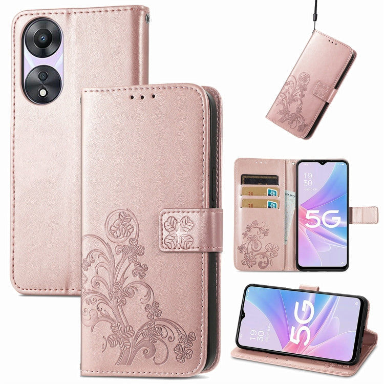 For OPPO A78 Four-leaf Clasp Embossed Buckle Leather Phone Case