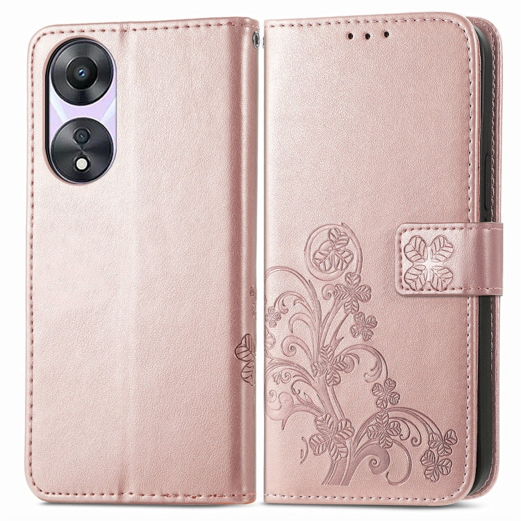 For OPPO A78 Four-leaf Clasp Embossed Buckle Leather Phone Case