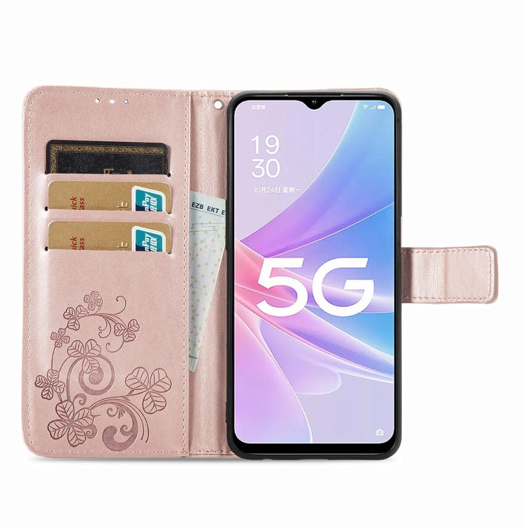 For OPPO A78 Four-leaf Clasp Embossed Buckle Leather Phone Case