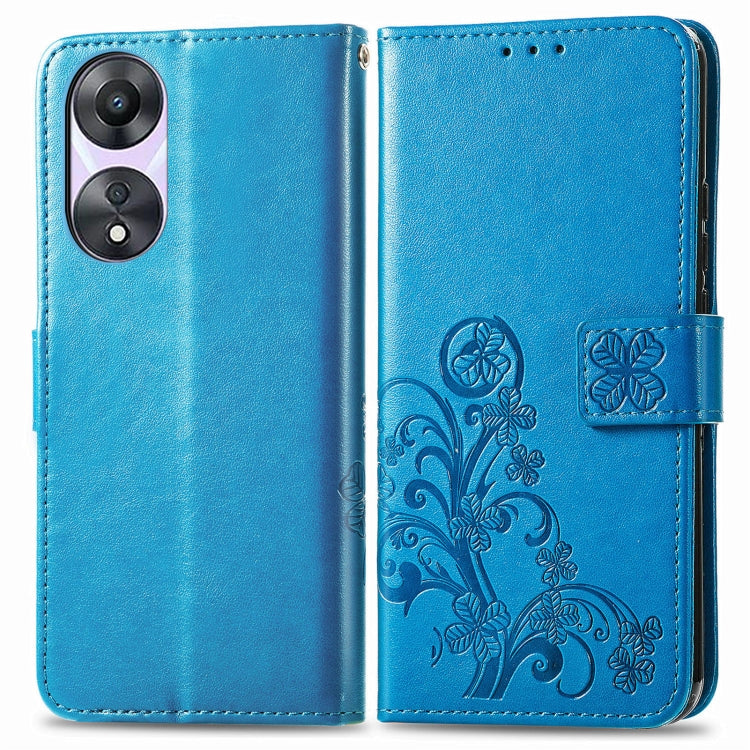 For OPPO A78 Four-leaf Clasp Embossed Buckle Leather Phone Case