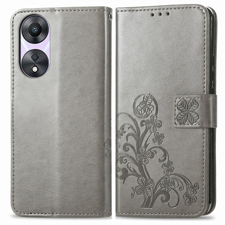For OPPO A78 Four-leaf Clasp Embossed Buckle Leather Phone Case