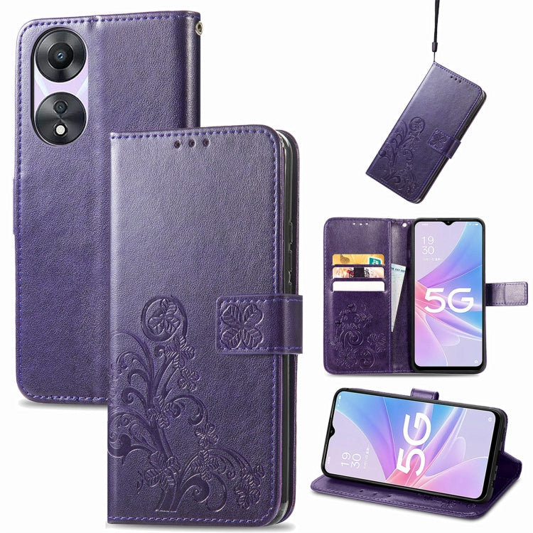 For OPPO A78 Four-leaf Clasp Embossed Buckle Leather Phone Case