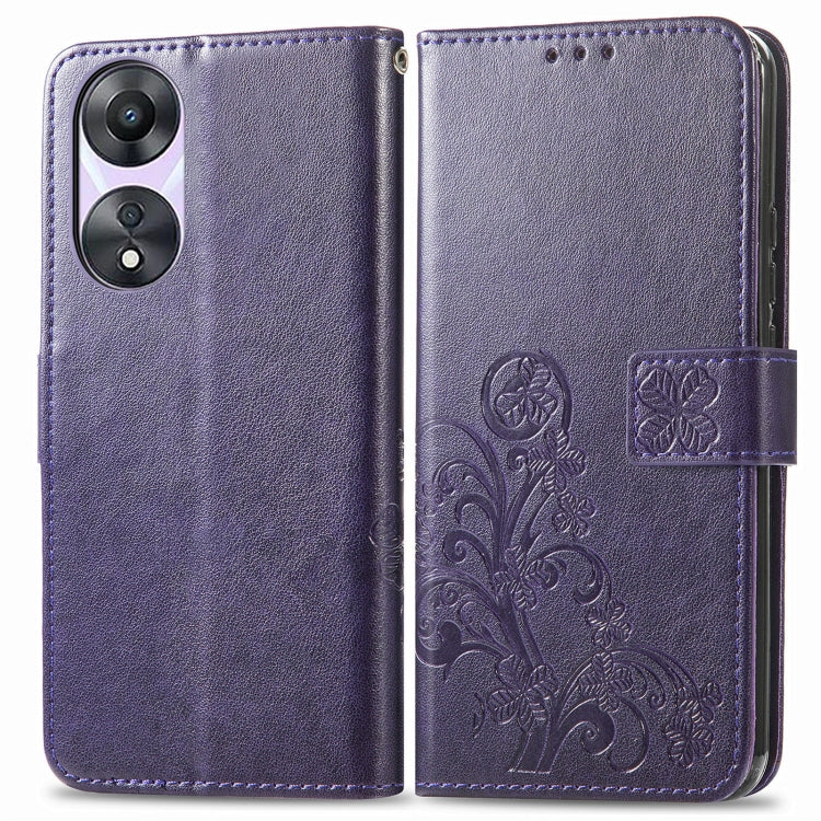 For OPPO A78 Four-leaf Clasp Embossed Buckle Leather Phone Case