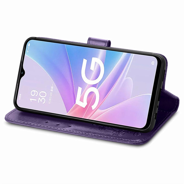 For OPPO A78 Four-leaf Clasp Embossed Buckle Leather Phone Case