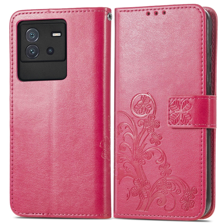 For vivo iQOO Neo6 Four-leaf Clasp Embossed Buckle Leather Phone Case
