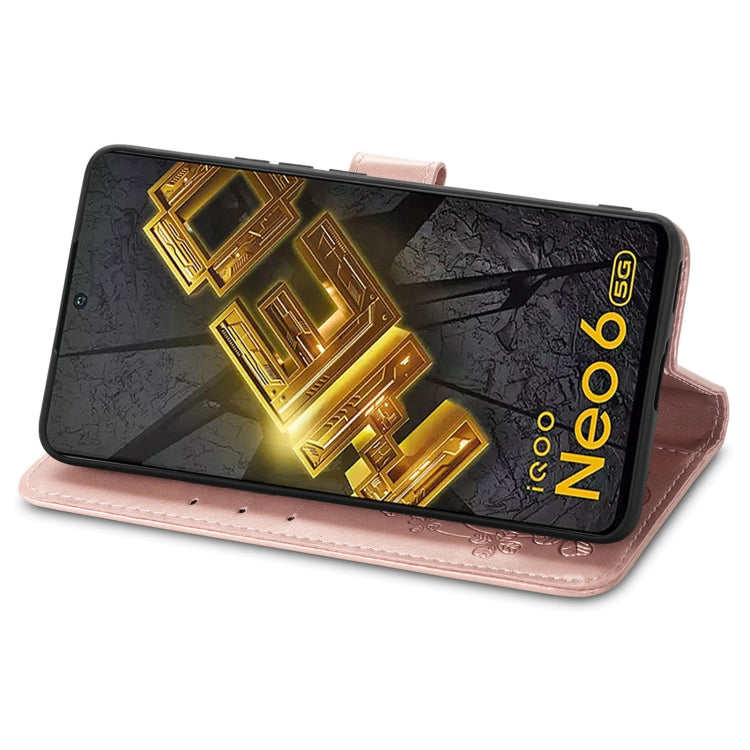 For vivo iQOO Neo6 Four-leaf Clasp Embossed Buckle Leather Phone Case