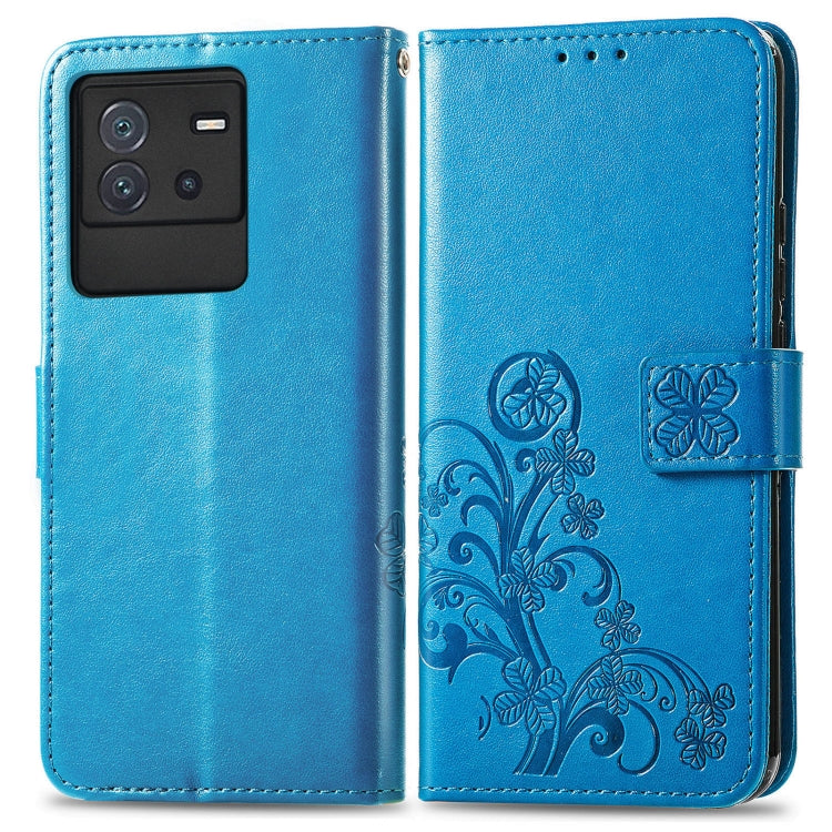 For vivo iQOO Neo6 Four-leaf Clasp Embossed Buckle Leather Phone Case