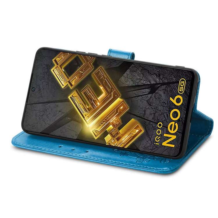 For vivo iQOO Neo6 Four-leaf Clasp Embossed Buckle Leather Phone Case