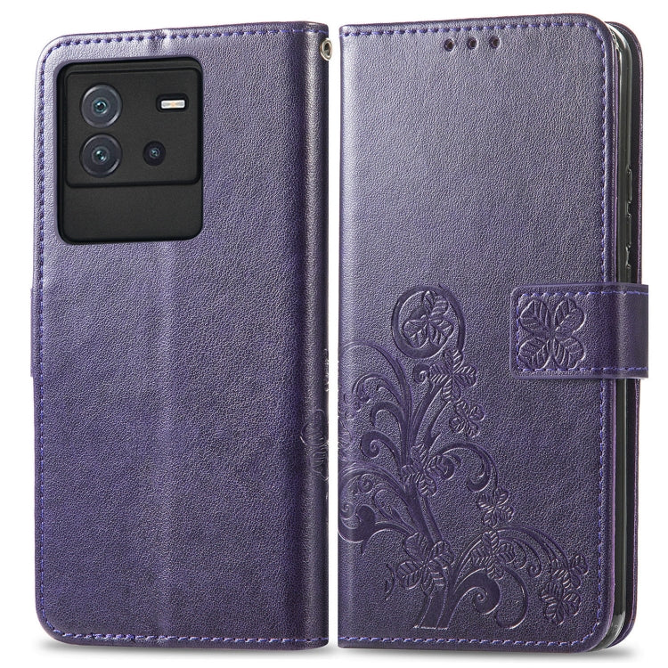For vivo iQOO Neo6 Four-leaf Clasp Embossed Buckle Leather Phone Case