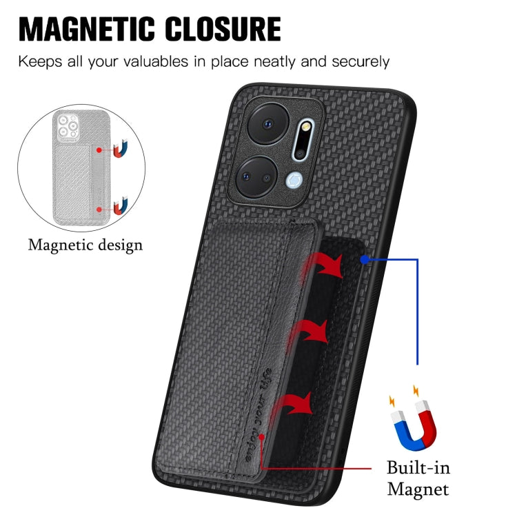 For Honor X7A Carbon Fiber Magnetic Card Wallet Bag Phone Case