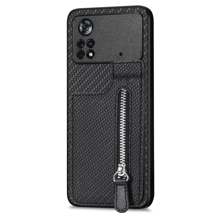 For Xiaomi Poco X4 Pro 5G Carbon Fiber Vertical Flip Zipper Phone Case