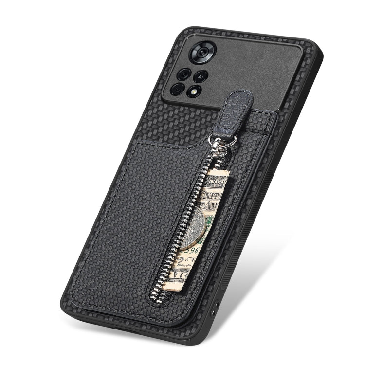 For Xiaomi Poco X4 Pro 5G Carbon Fiber Vertical Flip Zipper Phone Case