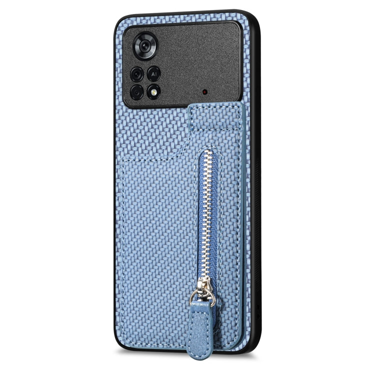 For Xiaomi Poco X4 Pro 5G Carbon Fiber Vertical Flip Zipper Phone Case