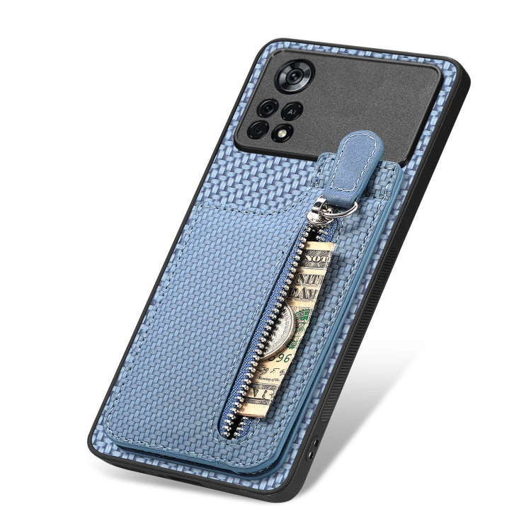For Xiaomi Poco X4 Pro 5G Carbon Fiber Vertical Flip Zipper Phone Case