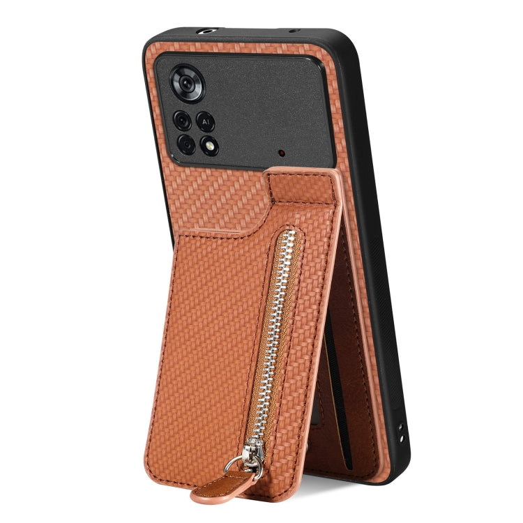 For Xiaomi Poco X4 Pro 5G Carbon Fiber Vertical Flip Zipper Phone Case