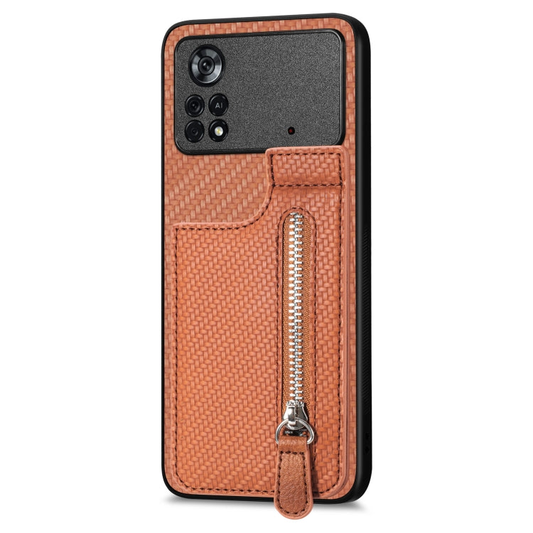 For Xiaomi Poco X4 Pro 5G Carbon Fiber Vertical Flip Zipper Phone Case