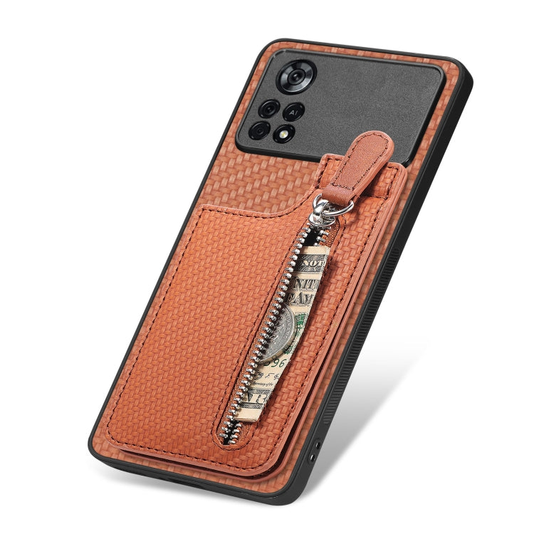 For Xiaomi Poco X4 Pro 5G Carbon Fiber Vertical Flip Zipper Phone Case
