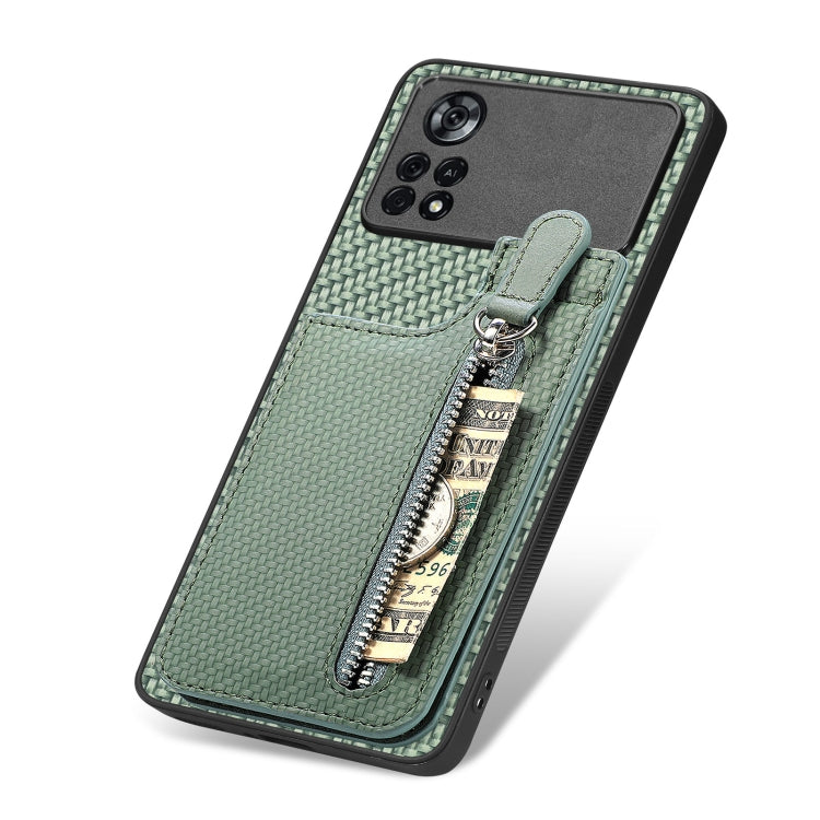For Xiaomi Poco X4 Pro 5G Carbon Fiber Vertical Flip Zipper Phone Case