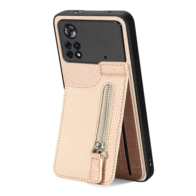 For Xiaomi Poco X4 Pro 5G Carbon Fiber Vertical Flip Zipper Phone Case