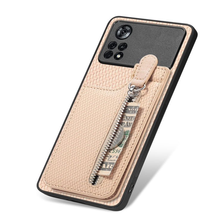 For Xiaomi Poco X4 Pro 5G Carbon Fiber Vertical Flip Zipper Phone Case