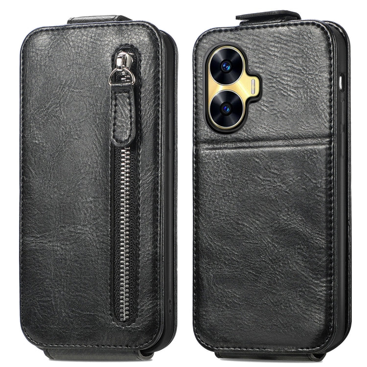 For Realme C55 Zipper Wallet Vertical Flip Leather Phone Case