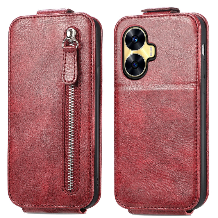 For Realme C55 Zipper Wallet Vertical Flip Leather Phone Case