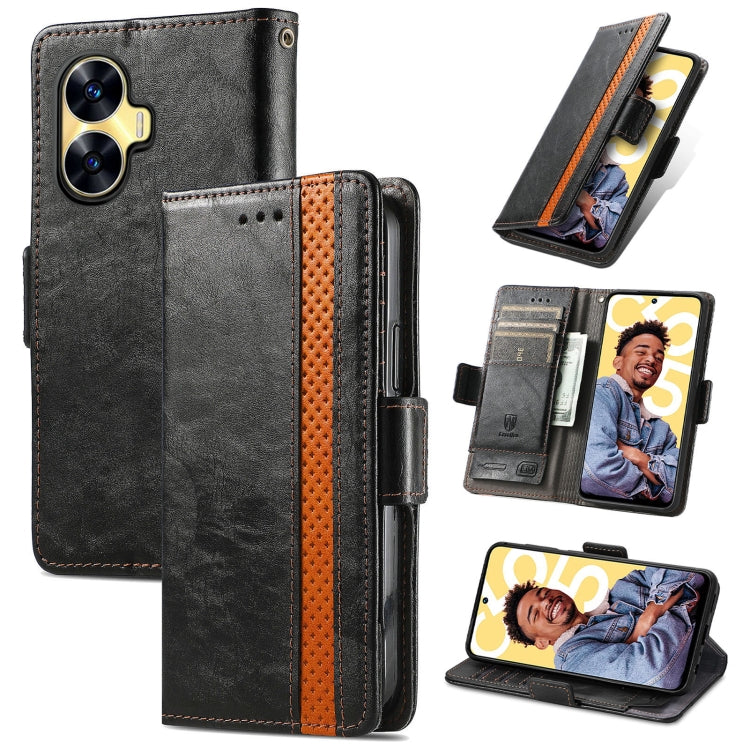 For Realme C55 CaseNeo Splicing Dual Magnetic Buckle Leather Phone Case
