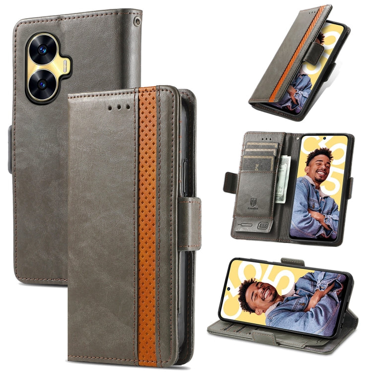 For Realme C55 CaseNeo Splicing Dual Magnetic Buckle Leather Phone Case